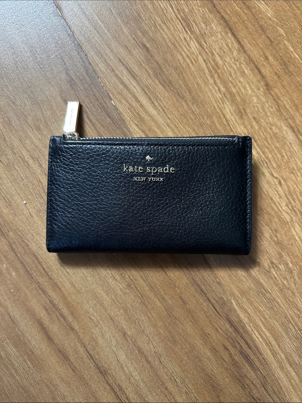 kate spade Black Pebbled Leather Zip Card Case